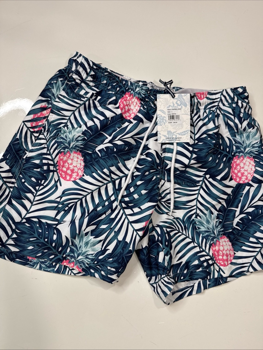 Free Planet Mens Pink Pineapple Swim Trunks Board Shorts L NWT A030826